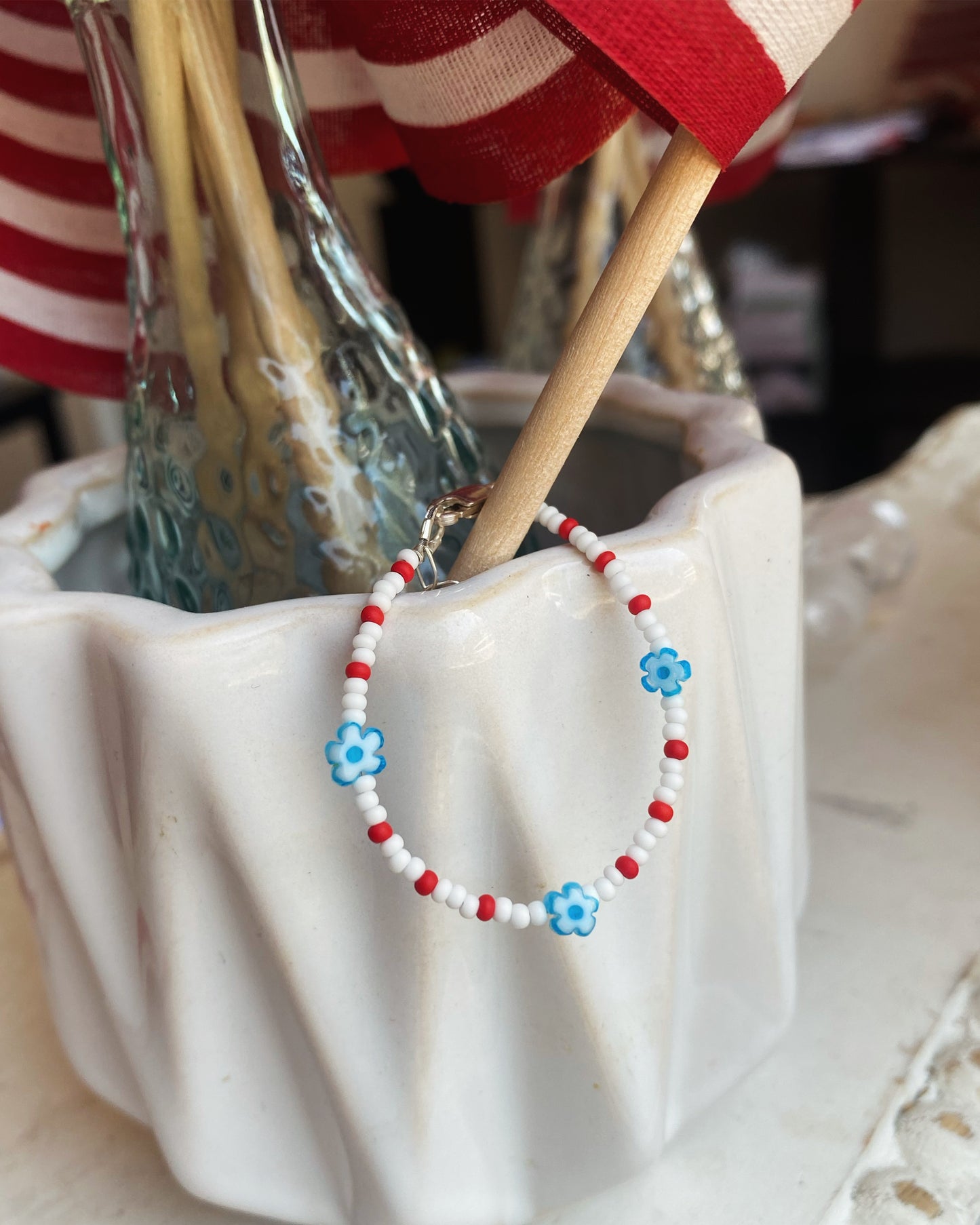 Red, white + blue daisies